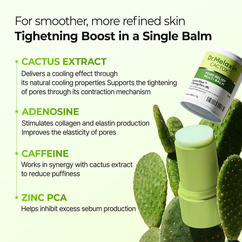CACTOX Multi Balm by Dr. Melaxin | Versatile Face and Body Stick for Pore Minimization, Chafing Relief, and Cooling Comfort | Enriched with Cactus Extract, Zinc PCA, and Adenosine | Premium Korean Skincare